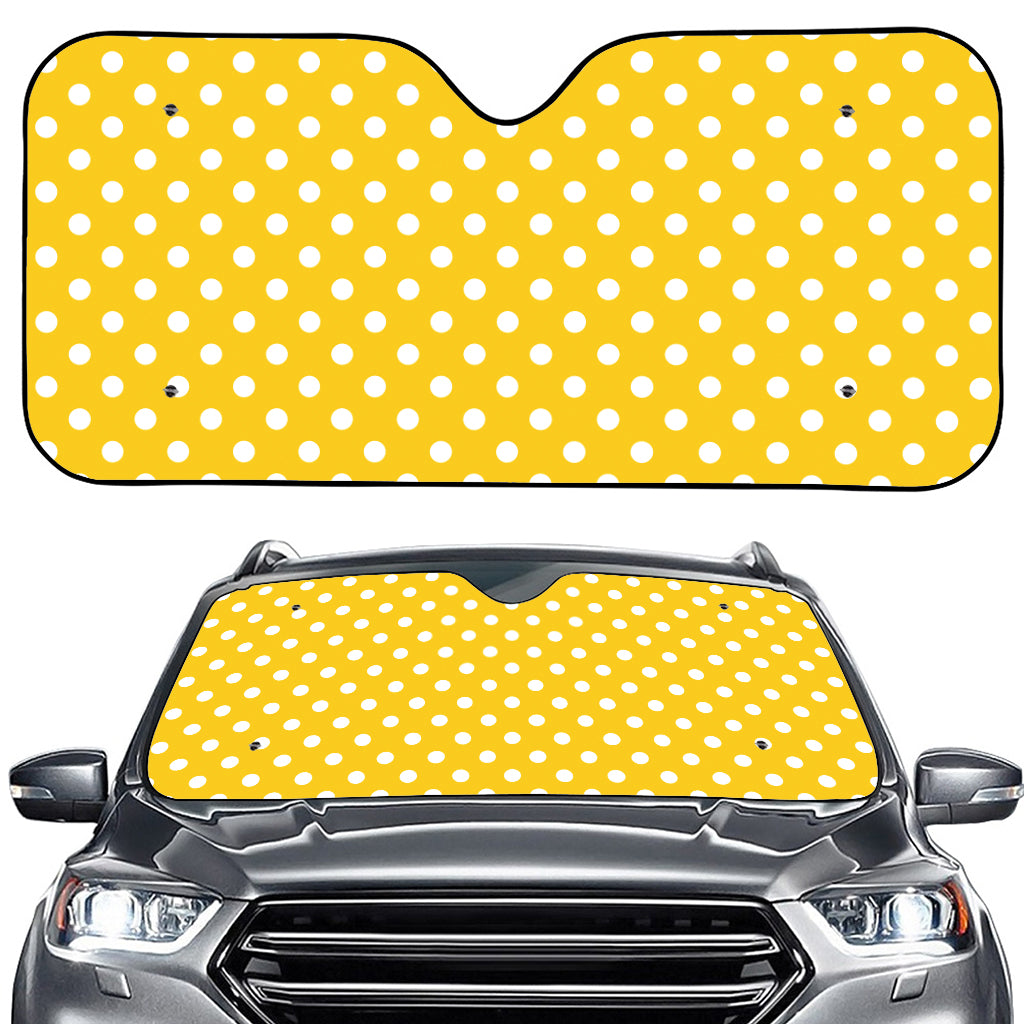 Yellow And White Polka Dot Pattern Print Car Windshield Sun Shade