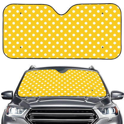 Yellow And White Polka Dot Pattern Print Car Windshield Sun Shade