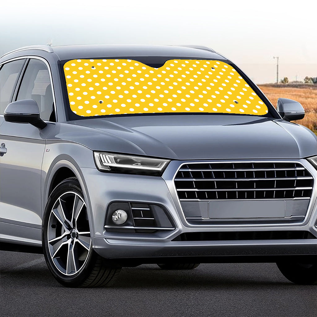 Yellow And White Polka Dot Pattern Print Car Windshield Sun Shade