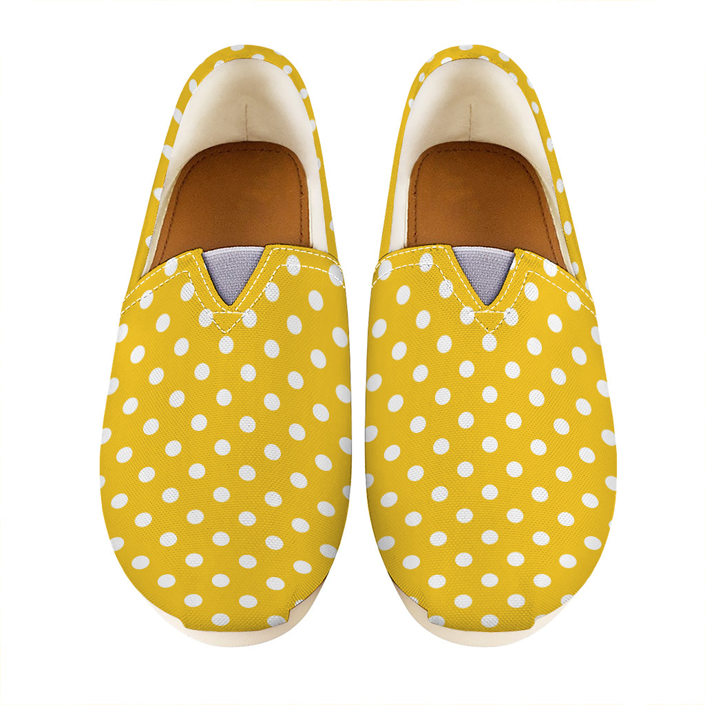 Yellow And White Polka Dot Pattern Print Casual Shoes