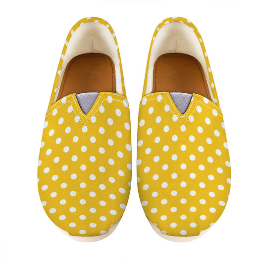 Yellow And White Polka Dot Pattern Print Casual Shoes