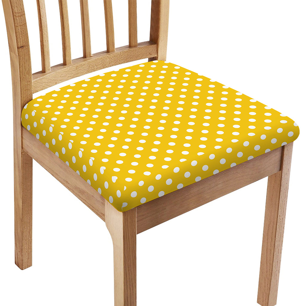 Yellow And White Polka Dot Pattern Print Chair Cushion Cover