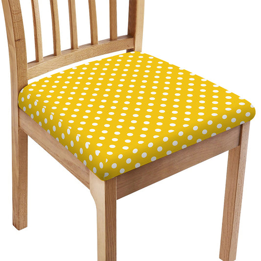 Yellow And White Polka Dot Pattern Print Chair Cushion Cover