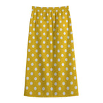 Yellow And White Polka Dot Pattern Print Cotton Front Slit Maxi Skirt