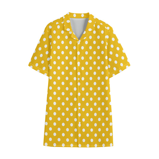 Yellow And White Polka Dot Pattern Print Cotton Hawaiian Shirt