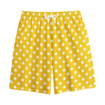 Yellow And White Polka Dot Pattern Print Cotton Shorts