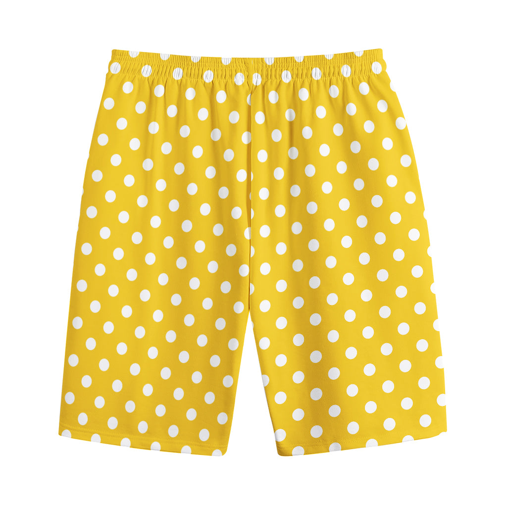 Yellow And White Polka Dot Pattern Print Cotton Shorts