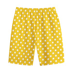 Yellow And White Polka Dot Pattern Print Cotton Shorts