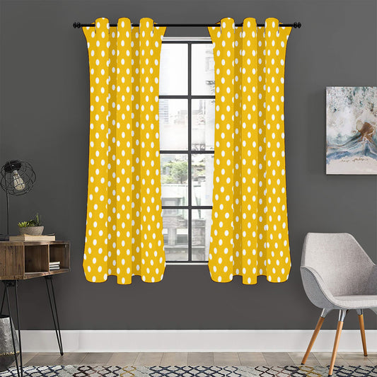 Yellow And White Polka Dot Pattern Print Curtain