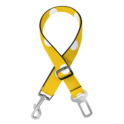 Yellow And White Polka Dot Pattern Print Dog Seat Belt