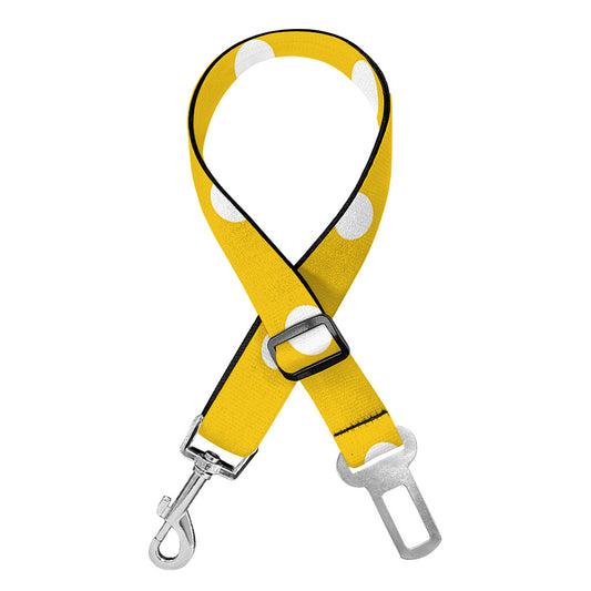 Yellow And White Polka Dot Pattern Print Dog Seat Belt