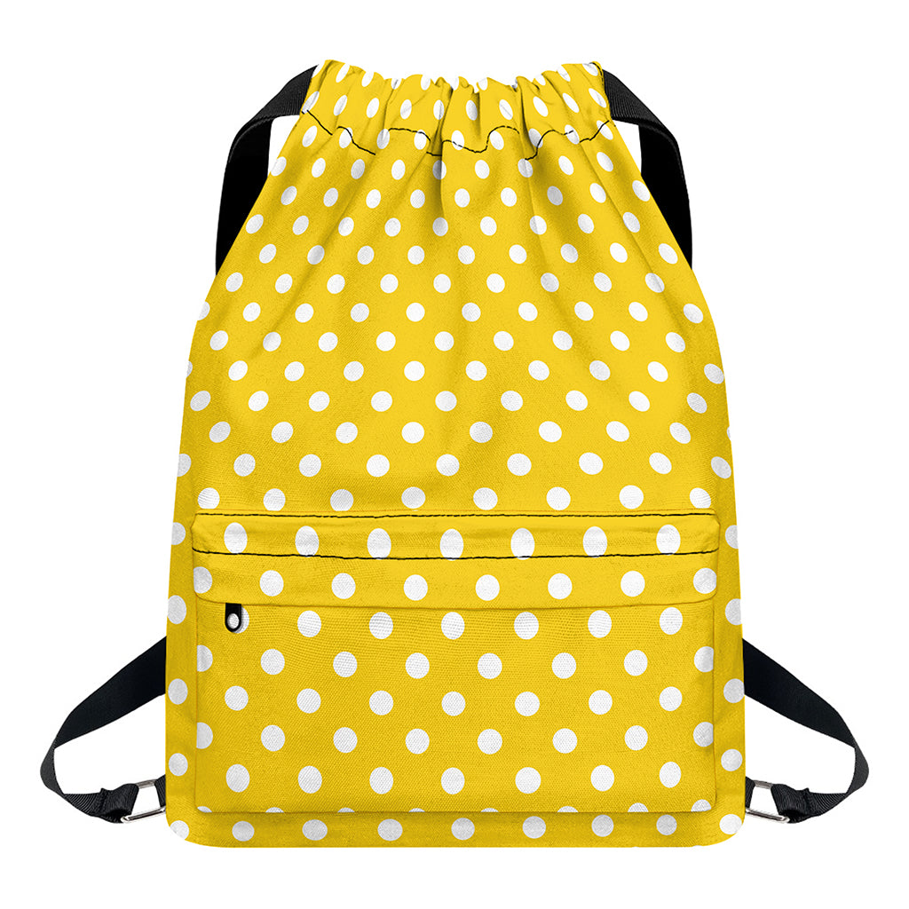 Yellow And White Polka Dot Pattern Print Drawstring Backpack
