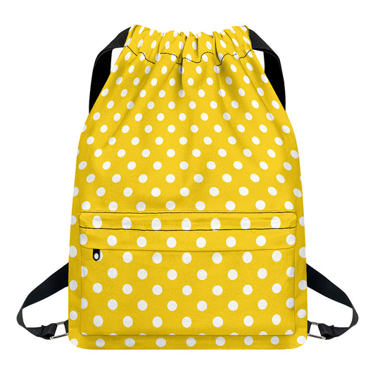 Yellow And White Polka Dot Pattern Print Drawstring Backpack