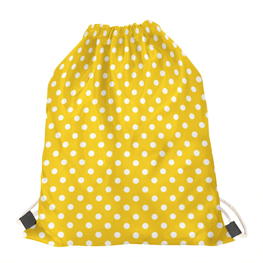 Yellow And White Polka Dot Pattern Print Drawstring Bag