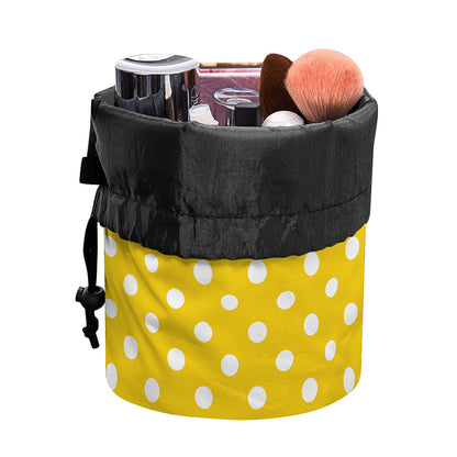Yellow And White Polka Dot Pattern Print Drawstring Makeup Bag