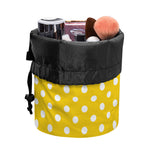Yellow And White Polka Dot Pattern Print Drawstring Makeup Bag