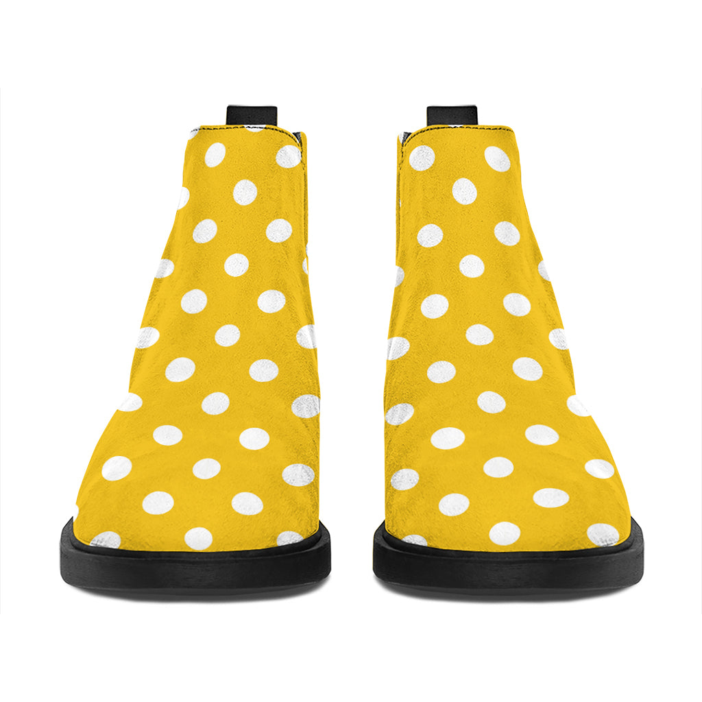 Yellow And White Polka Dot Pattern Print Flat Ankle Boots