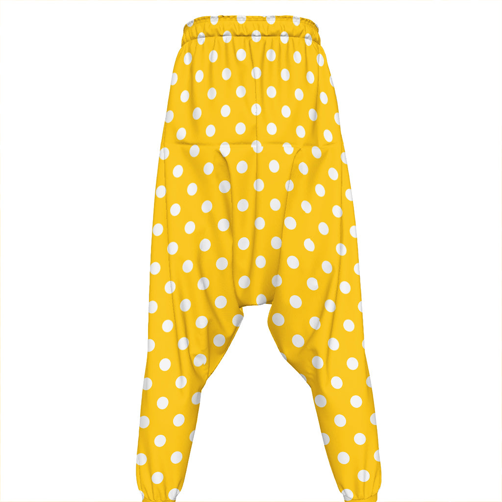 Yellow And White Polka Dot Pattern Print Hammer Pants
