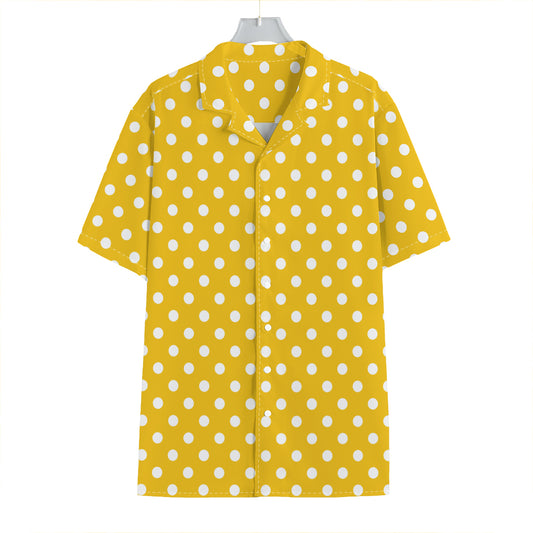 Yellow And White Polka Dot Pattern Print Hawaiian Shirt