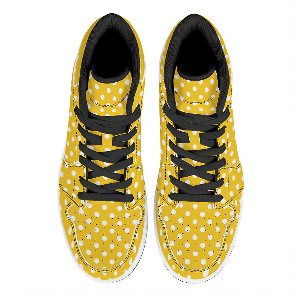 Yellow And White Polka Dot Pattern Print High Top Leather Sneakers