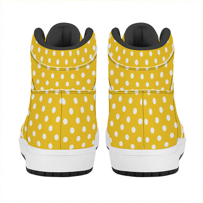Yellow And White Polka Dot Pattern Print High Top Leather Sneakers