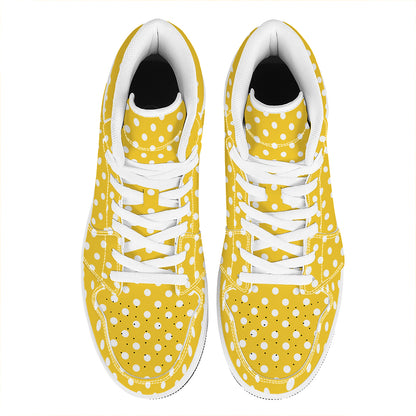 Yellow And White Polka Dot Pattern Print High Top Leather Sneakers