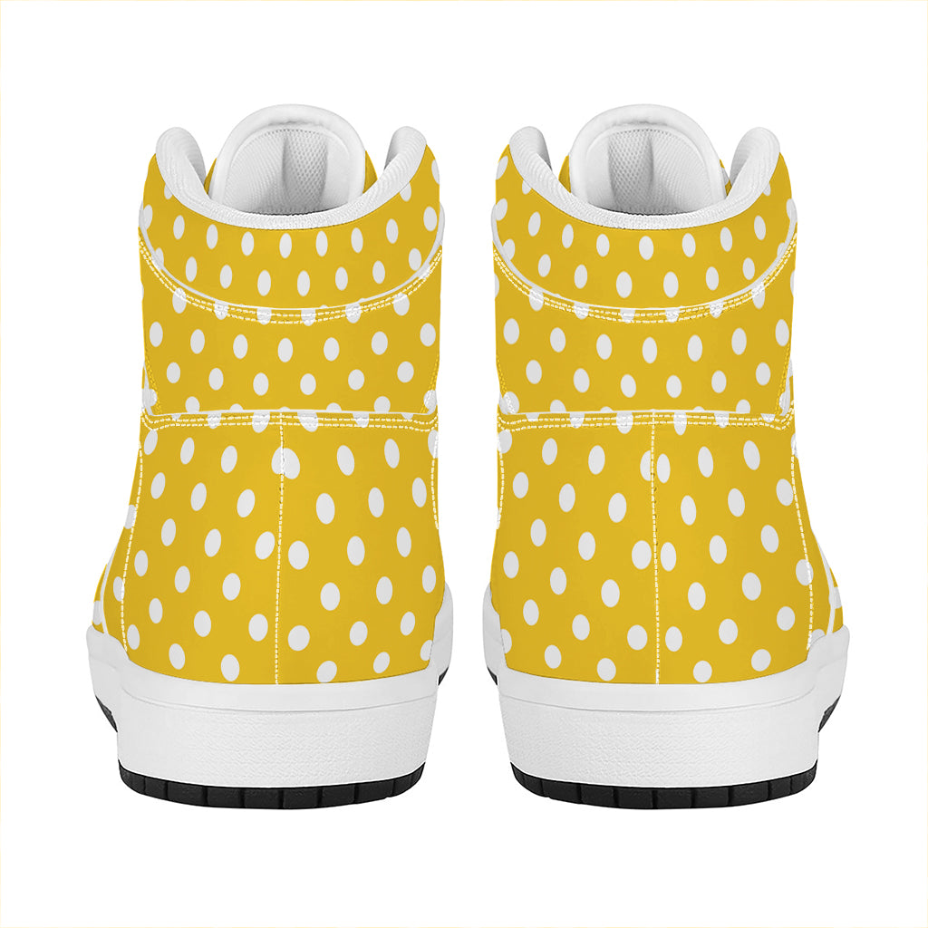 Yellow And White Polka Dot Pattern Print High Top Leather Sneakers