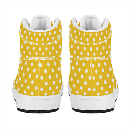 Yellow And White Polka Dot Pattern Print High Top Leather Sneakers