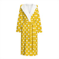 Yellow And White Polka Dot Pattern Print Hooded Bathrobe