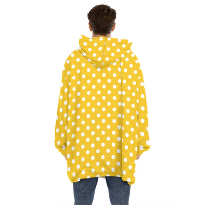 Yellow And White Polka Dot Pattern Print Hoodie Blanket