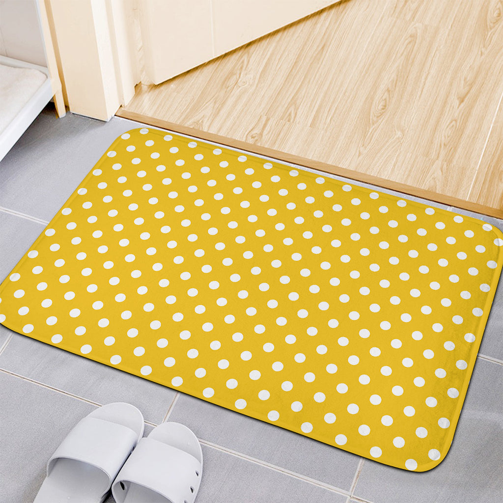 Yellow And White Polka Dot Pattern Print Indoor Door Mat