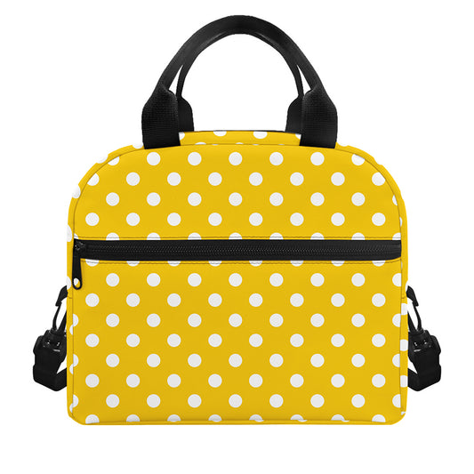Yellow And White Polka Dot Pattern Print Insulated Lunch Bag