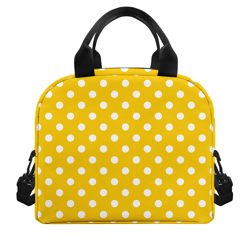 Yellow And White Polka Dot Pattern Print Insulated Lunch Bag