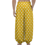 Yellow And White Polka Dot Pattern Print Lantern Pants