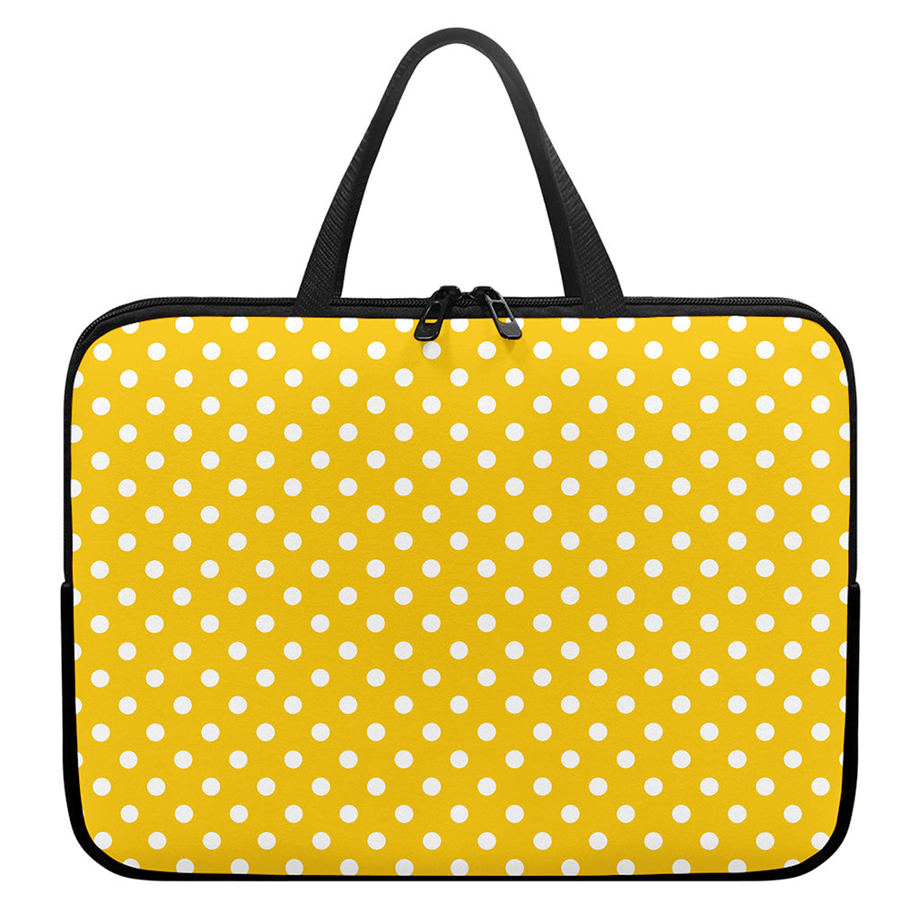 Yellow And White Polka Dot Pattern Print Laptop Sleeve With Handle
