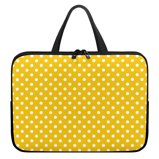 Yellow And White Polka Dot Pattern Print Laptop Sleeve With Handle