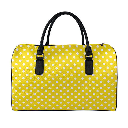 Yellow And White Polka Dot Pattern Print Leather Duffle Bag