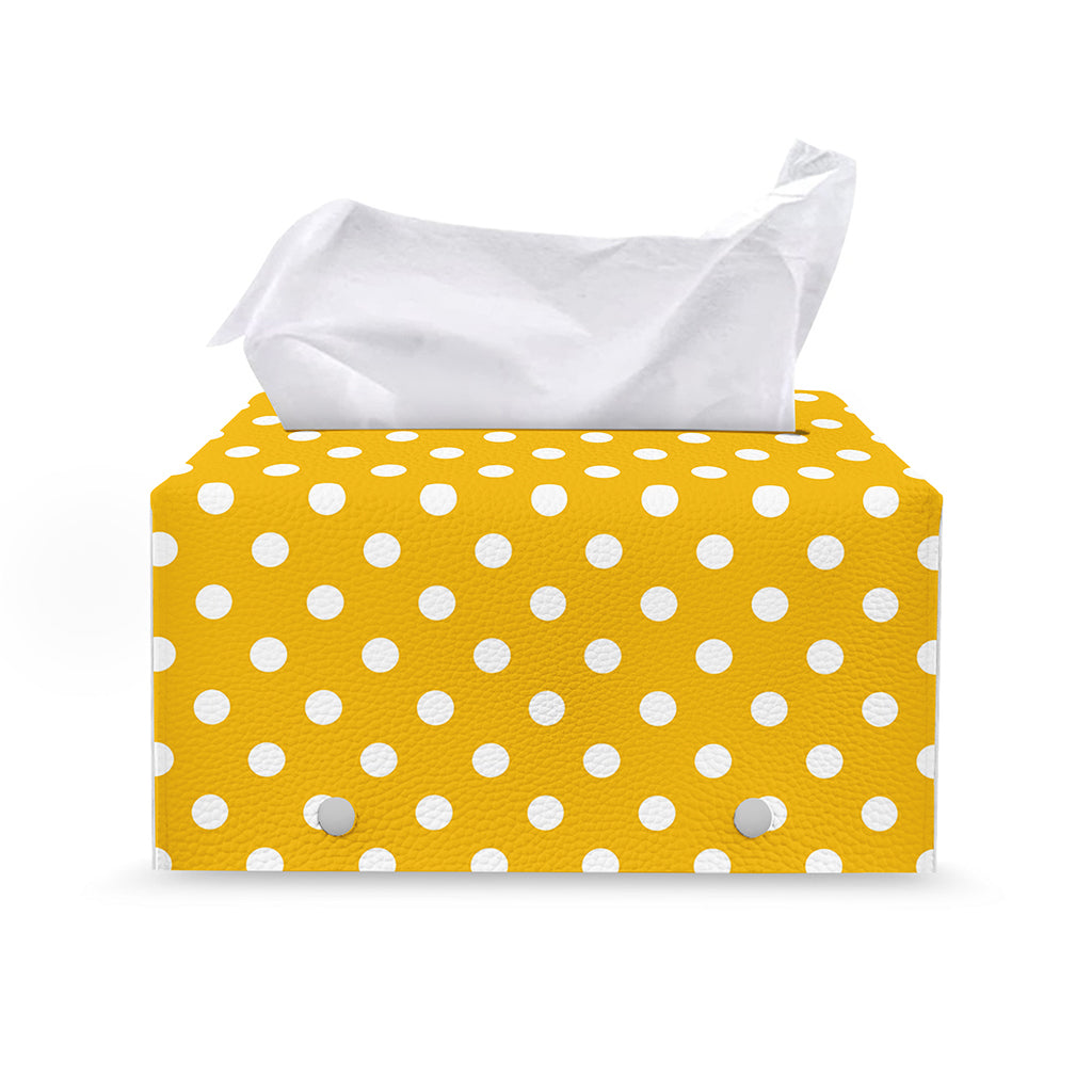 Yellow And White Polka Dot Pattern Print Leather Tissue Box Cover