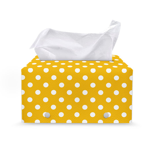 Yellow And White Polka Dot Pattern Print Leather Tissue Box Cover