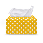 Yellow And White Polka Dot Pattern Print Leather Tissue Box Cover