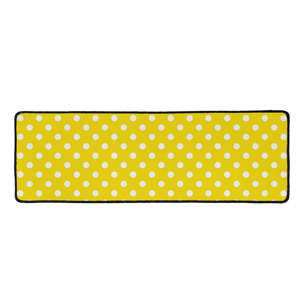 Yellow And White Polka Dot Pattern Print Long Kitchen Mat