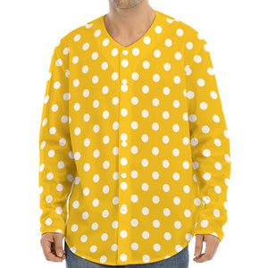 Yellow And White Polka Dot Pattern Print Long Sleeve Baseball Jersey