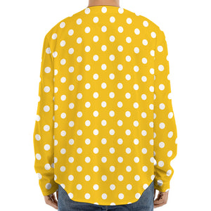 Yellow And White Polka Dot Pattern Print Long Sleeve Baseball Jersey