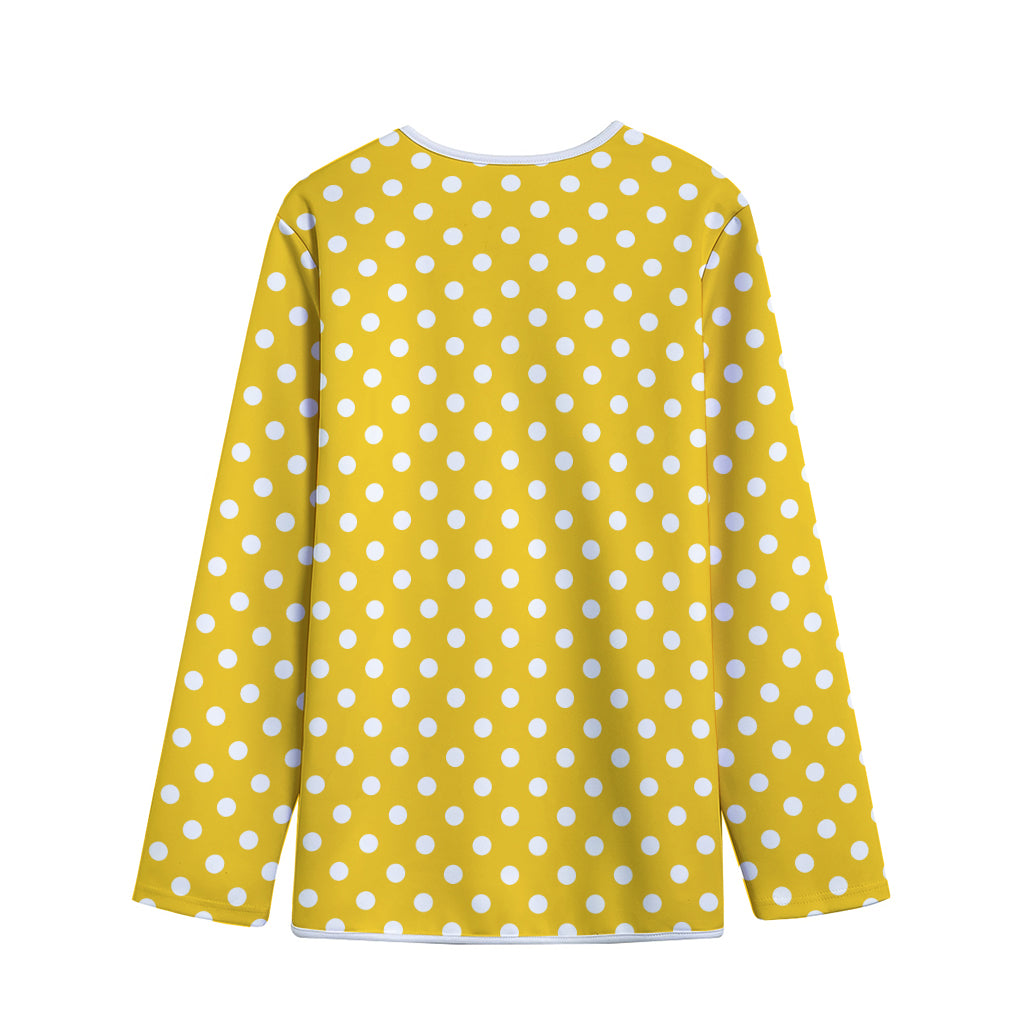 Yellow And White Polka Dot Pattern Print Long Sleeve Short Coat