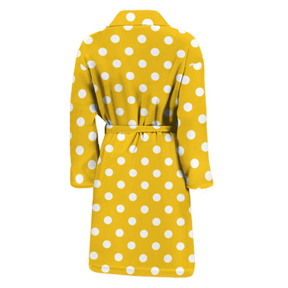 Yellow And White Polka Dot Pattern Print Men's Bathrobe