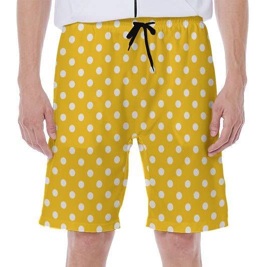 Yellow And White Polka Dot Pattern Print Men's Beach Shorts