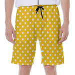 Yellow And White Polka Dot Pattern Print Men's Beach Shorts