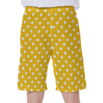 Yellow And White Polka Dot Pattern Print Men's Beach Shorts