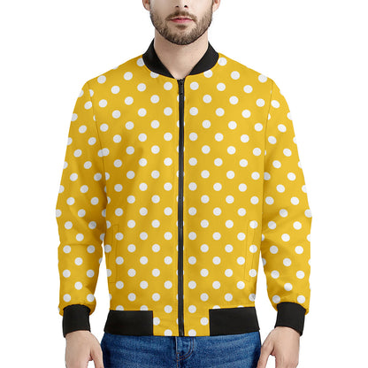 Yellow And White Polka Dot Pattern Print Men's Bomber Jacket