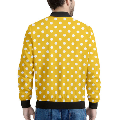 Yellow And White Polka Dot Pattern Print Men's Bomber Jacket